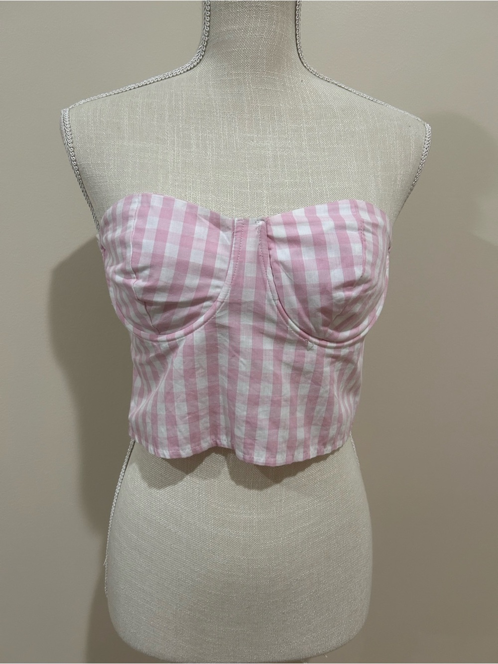 Zara Pink Gingham Bustier Crop Top